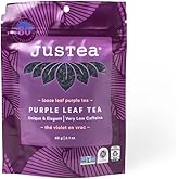 JusTea PURPLE LEAF TEA Loose Leaf Purple Tea, 40+ Cups Pouch, 2/5 Caffeine | Fair-Trade PURPLE LEAF TEA Loose Leaf Purple Tea. 60g/2.1oz Resealable Pouch. Steeps 40+ cups. 2/5 Caffeine. Organic.