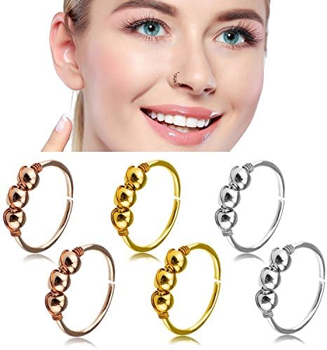 Nose Hoop Rings,20G 6pcs Stainless Steel Body Jewelry Piercing Turquoise Nose Ring Hoop,Nose Studs Rings Tragus hoop Earring. (A: 6Pcs (20G 8mm Outer Diameter))