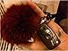 Miraclekoo Rabbit Fur Ball Pom Pom Key Chain Sliver Plated Keychain with Plush for Car Key Ring or Handbag Bag Decoration, (Burgandy)