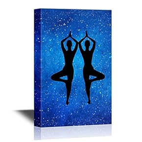 Two Men Practicing Yoga on Abstract Universe Background