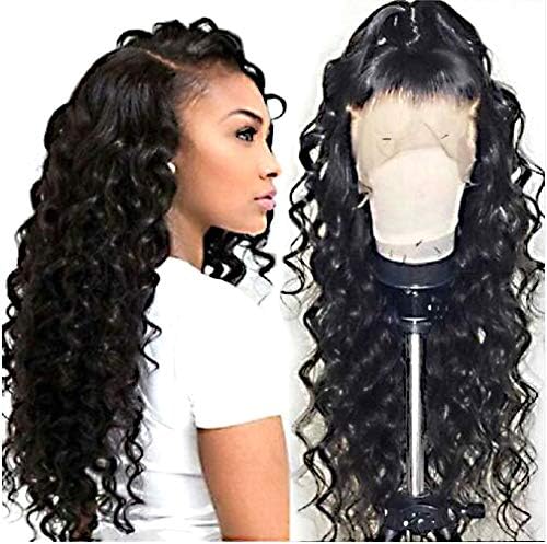 360 Lace Frontal Wave Human Hair Wigs 150% Density Brazilian Loose Wave Wig with Baby for Black Women Natural Color 16 inch