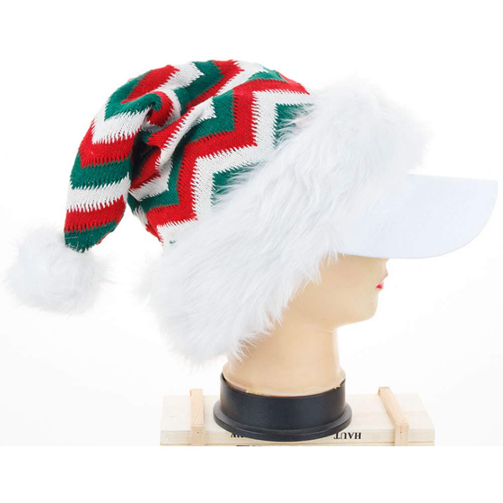 Dusenly Christmas Santa Hat Unisex Knitted Christmas Hat Warm Red Green Stripe Hats for Adults Kids Christmas Fancy Dress Favors
