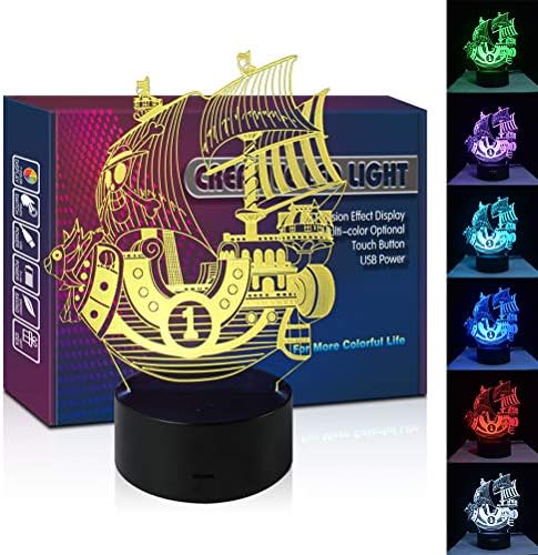 Pirate Ship Night Light LED 3D Illusion Remote Control Boat Lamp USB Multi Color Sea Rove Toy Birthday Gift Festival for Boy Kid Teen Man Fans Party Bedroom Room Decor (Ship)