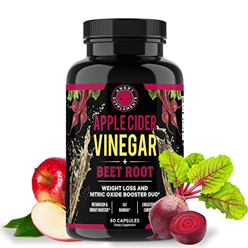Angry Supplements Apple Cider Vinegar + Beet Root Capsules, All-Natural Detox Pills, Nitric Oxide + Energy Booster, Vital Reds Super Food Healthy Weight Loss Blend, Muscle Recovery (1-Bottle)