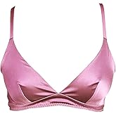 SilRiver Women's Silk Soft Cup Wireless Bra Bralette Top with Smooth Satin