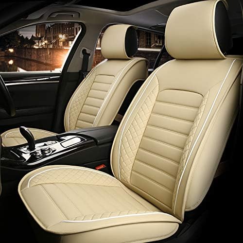COLOGo Car Leather seat Covers, Waterproof and Ventilated Universal car seat Cushions(Airbag Compatible), for car,Truck,SUV Fit for Most Mercedes Benz,Audi, Toyota,Ford, Crysler BMW Honda (Beige)