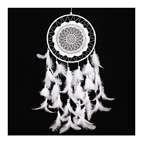 Fullkang White Dream Catcher Circular White Feathers Wall Hanging Decoration Decor Craft