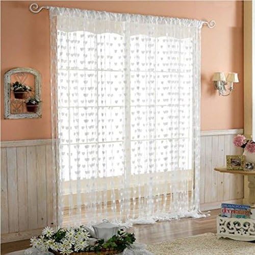 Chiefmax Heart Pattern Tassel Curtain / Room Divider - Great for Kids Bedroom or Romantic Evening (White)