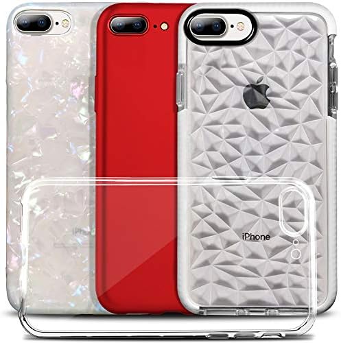 COOLQO [4-Pack] Compatible for iPhone 8 Plus/iPhone 7 Plus Case, 3D Diamond Pattern Air Cushion Shockproof Shell Texture Clear Slim Soft TPU Matte Finish Coating Plastic Hard Phone Protective Cover