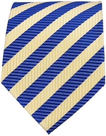 PilotMan Simple Mens Twill Streak Silk Neckties (Navy Blue &amp; Yellow)