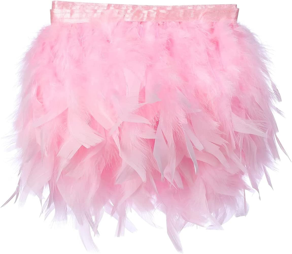 5 Yards Turkey Feathers Fringe Trim Width 4-6 inches for Crafts Clothing Decoration Craft Feather Fringe Trim Clothing Accessories (Pink)