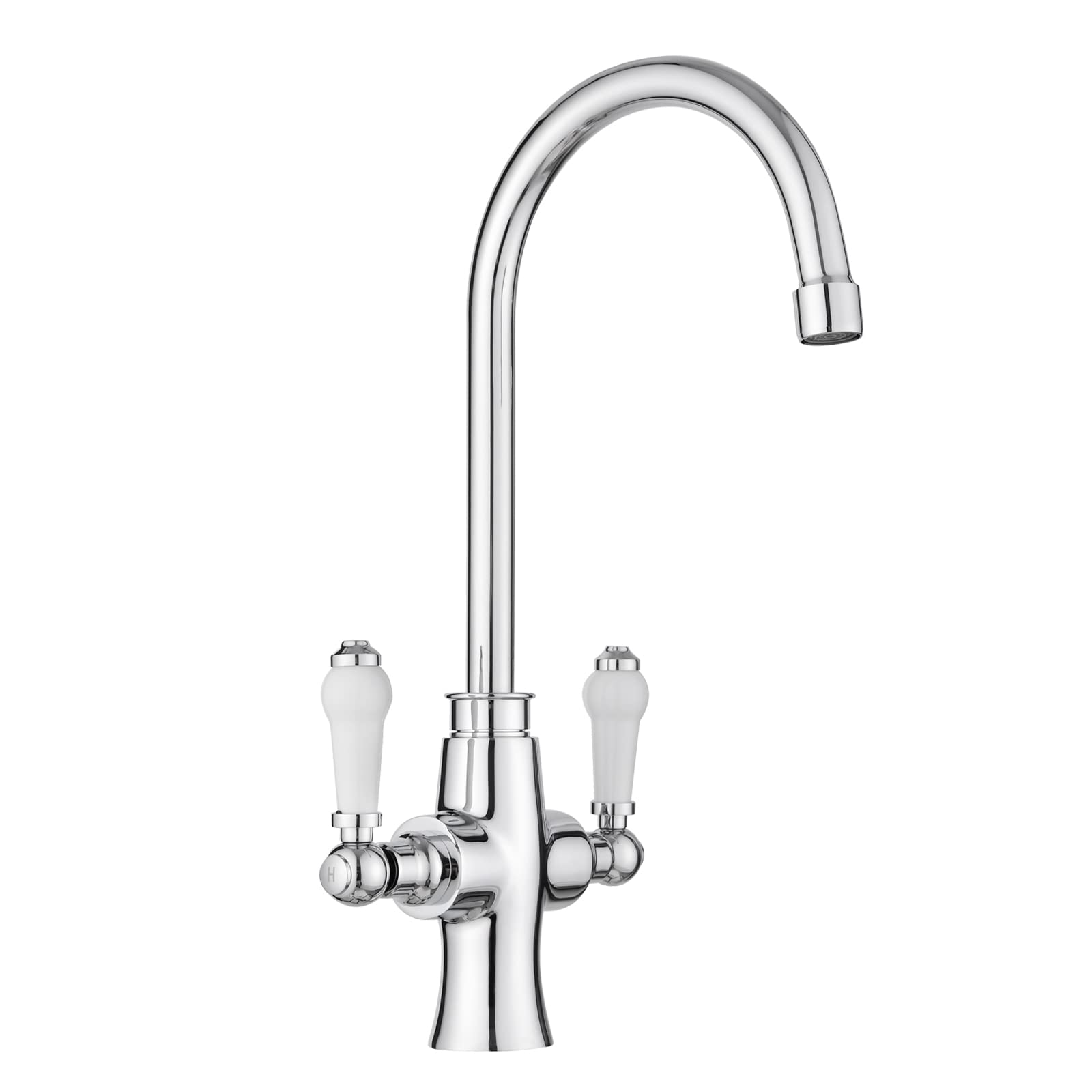 JASSFERRY Traditional Kitchen Mixer Tap Elegant White Ceramic Dual Lever Quarter Turn Monobloc Sink Faucet with Chrome Swivel Spout