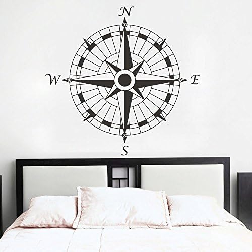 Compass Nautical Modern Design Vinly Compass Rose Decal Compass Wall Sticker Nautical Wall Decor Wall Mural Wall Graphic Home Art Decor F(Black)