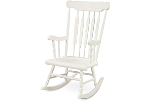 Giantex Outdoor Wood Rocking Chair - Patio Rocking Chair with Solid Rubber Wood Frame, Slat Back, Outside & Indoor Rocker for Garden, Poolside, Balcony, Backyard, Lawn, Front Porch Rocker, White