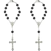 ZIMISI 2PCS Car Rosary for Rearview Mirror, Cross for Car Mirror Hanging Accessories, Medal and Cross Rear View Mirror Charm, Universal Hanging Ornament Pendant for Women (Black)
