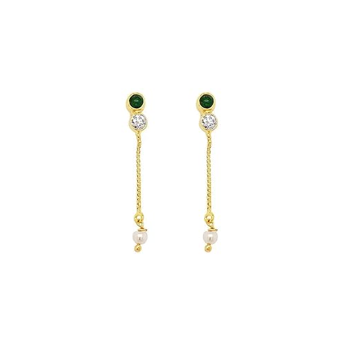 18k (750) Yellow Gold, Pearl and Emerald Drop Earrings for Women