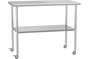 HOCCOT Stainless Steel Prep & Work Table with Adjustable Shelf, with Wheels, Kitchen Island, Commercial Workstations, Utility Table in Kitchen Garage Laundry Room Outdoor BBQ, 24" X 48"