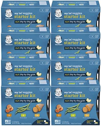 Gerber 1st Foods My First Veggies Starter Kit, 2 Carrot, 2 Green Bean, 2 Sweet Potato, Non-GMO Baby Food Puree Tubs, 6 CT Baby Food Tubs Per Pack (Pack of 8)