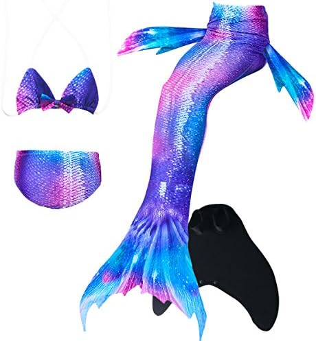 HARDKING Mermaid Tails for Swimming with Monofin Mermaid Swimmable Costume Swimsuit for Girls 4Pcs Sets