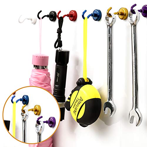 AmHoo Strong Magnetic Hooks Heavy Duty for Indoor Outdoor Kitchen Refrigerator Grill Tools Door Coat Hook Grill Utensils Metal Hanger (Gold,6PCS, 25 LBS)