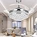 RS Lighting The Invisible Ceiling Fans Art Decoration K9 Crystal-42 inch Retractable Blades Ceiling Fan with Remote and Lights-for Indoor Outdoor Living, Dining Room Corridor (Silver-03)