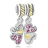 CharmsStory Sterling Silver Mom Daughter Love Four Leaf Clove Charms Beads For Bracelets