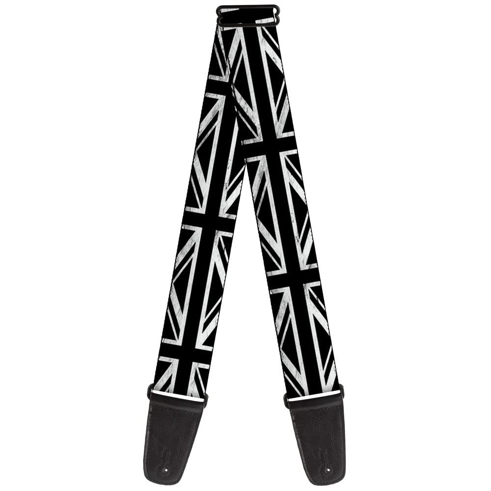 Buckle-Down GS-W32124 Guitar Strap Union Jack Distressed Black White 2 Inches Wide, 34-60"