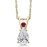 Gem Stone King 14K Yellow Gold DEF Lab Grown Diamond and Red Created Ruby Pendant Necklace for Women | 0.54 Cttw | Gemstone April Birthstone | Pear Shape 7X5MM | With 18 Inch Chain