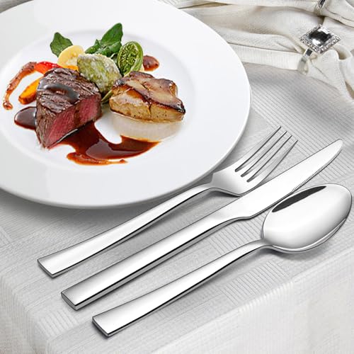 E-far 24-Piece Silverware Set, Stainless Steel Flatware Tableware Set for 6, Eating Dinner Utensils for Home Restaurant Party, Include Spoons, Fork, Knife, Square Edge & Mirror Finish, Dishwasher Safe