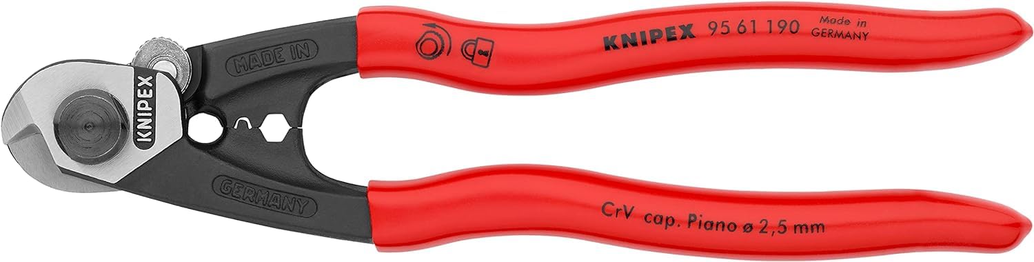 KNIPEX Wire Rope Cutter Forged Self-Service Card with Plastic Coating 190 mm, 95 61 190 SB