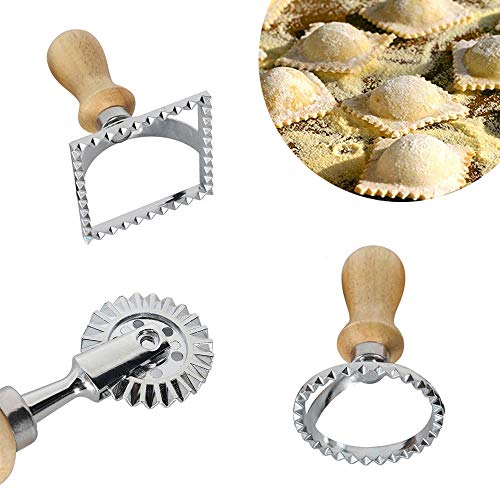 Ravioli Stamp Set, 4-Piece Classical Ravioli Cutter Maker with Wood Handle Pasta Mold Cookie Cutter Tool - Thumbnail 5