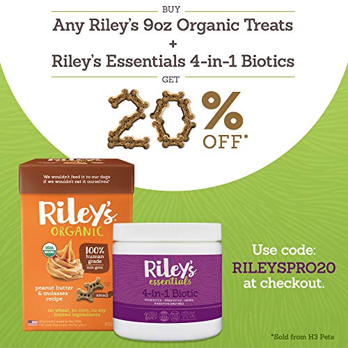 Riley's Organic Dog Treats - Small Bone Peanut Butter & Molasses Dog Treats - USDA Organic, Certified Vegan and Non GMO Project Verified Dog Biscuits - 100% Human Grade - 9 Oz Carton - Thumbnail 4
