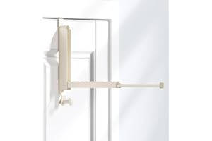 KitchLife Over Door Drying Rack, Foldable Hook Portable Space Saving Hanger for 1 3/4" Doors for Laundry Bathroom Bedroom Clothes Coat Towel Rack, Travel & Home Use, Ivory