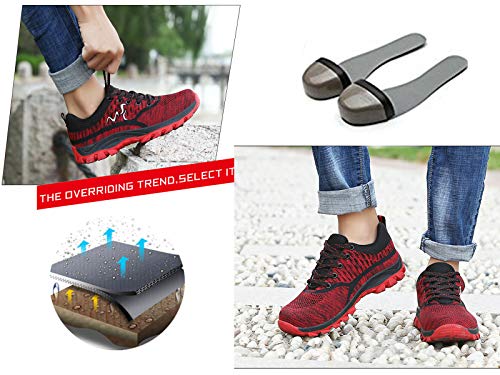 SUADEX Steel Toe Shoes for Men and Women Industrial Construction Work Safety Shoes Sneakers, Outdoor Hiking Trekking Trail Composite Shoes 118-Red Size 9 Women / 7.5 Men - Thumbnail 7