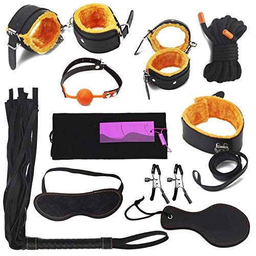 Hisionlee 10Pcs Fetish Bondage Restraints Bed System Collection Sex Love, Orange
