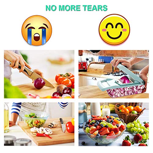 Onion Chopper Swongar Pro Multiple Vegetable Chopper Cheese Grater Durable Fruit Chopper Vegetable Slicer Cutter Dicer Ricer with 8 Blades for Salad Potato Carrot Garlic (blue)