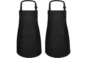 MEOGETY 2Pcs Kids Aprons Children Artists Aprons with Pockets Adjustable Chef Aprons for Cooking Kitchen Backing Painting