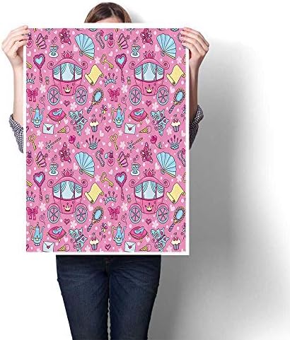 SCOCICI1588 Canvas Wall Art Large Romantic Oil Painting Pattern of Cute Carriage with Teapots Cups Necklace Perfume Shoes Envelope On Canvas,24" W x 40" L(Frameless)