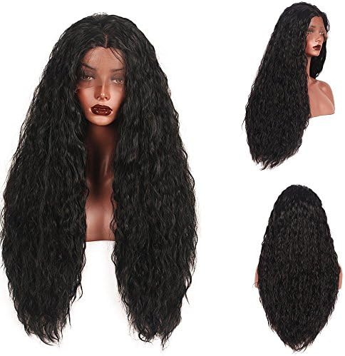 Stylistlee 250% Density Loose Curly Wigs Synthetic Lace Front Wigs Heat Resistant Wigs for Black Women(26" dark brown)