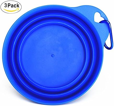 Pack 3 Dog Bowl Travel Outdoor Food & Water Integrated Pet Bowls Food Grade Silicone Feed(blue)
