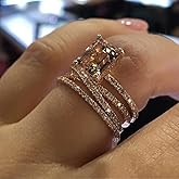 WDIYIEETN Fashion Jewelry 14k Rose Gold Shiny Square Champagne Zirconia CZ Crystal Diamond Wedding Ring Size 5-11 for Women(9)