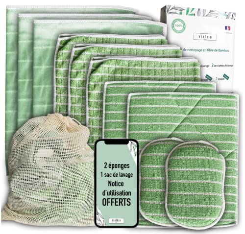 Set of 11 XXL Bamboo Microfibre Cloths, Washable Sponges + Free Bag, Premium Quality, Cleaning Cloths | Wipes for Cleaning Traces on Windows, Car, Stainless Steel, Hob, Glasses, Dishes