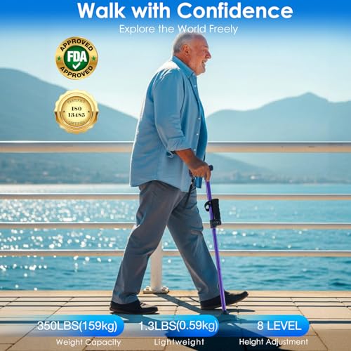 Adjustable Walking Cane for Women & Men for Stability, Self Standing Cane with Second Handle for Standing, Foldable Collapsible Folding Cane, Walking Sticks for Seniors & Adult