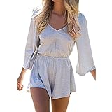 SUNNOW® Women's Sexy Long Sleeves V Neck Backless Short Romper Jumpsuit