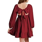 DOKOTOO KIDS Girls Tie Back Off Shoulder Dress Ruffle Long Sleeve Fall Spring Dresses 4-15 Years