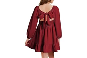 DOKOTOO KIDS Girls Casual Long Sleeve Ruffle Hem Tie Back Off Shoulder Dresses 4-15 Years