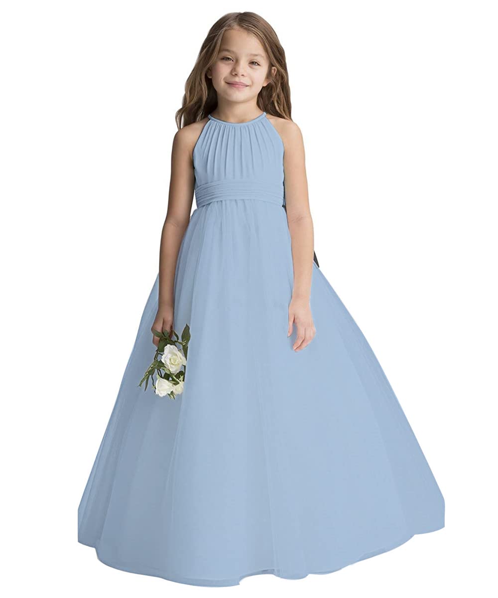 Photo 1 of Abaowedding Flower Girls Tulle Chiffon Dresses Kids Wedding Party Pageant Ball Gowns Blue Size 12
