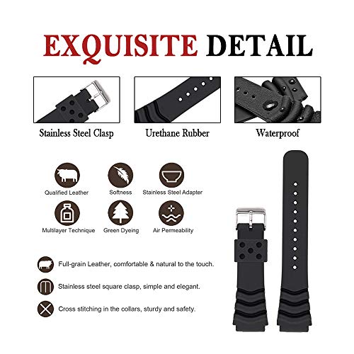 Narako Rubber Curved Line Watch Band 20mm 22mm 24mm Divers Model Fit for Seiko Watches (20mm)