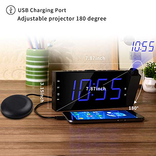 OnLyee Projection Ceiling Wall Clock Bed Shaker, 7" LED Digital Desk/Shelf Clock Dimmer, USB Charging, AC Powered Battery Backup Bedroom, Kitchen, Kids - Thumbnail 4