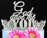 God Gave Me You Set of THREE Crystal Rhinestone Cake Topper Wedding Monogram diamante Bling Inital Cake Decoration And Butterfly toppers